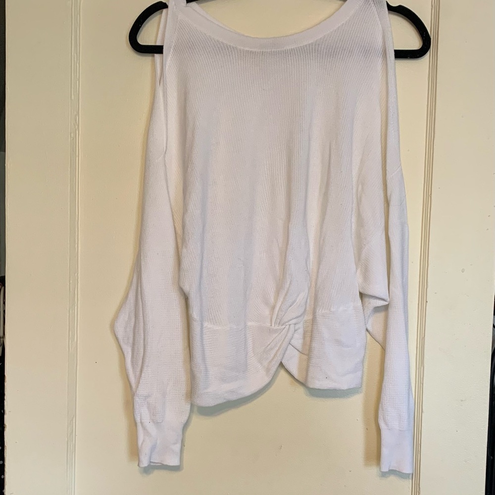 White cold shoulder sweater